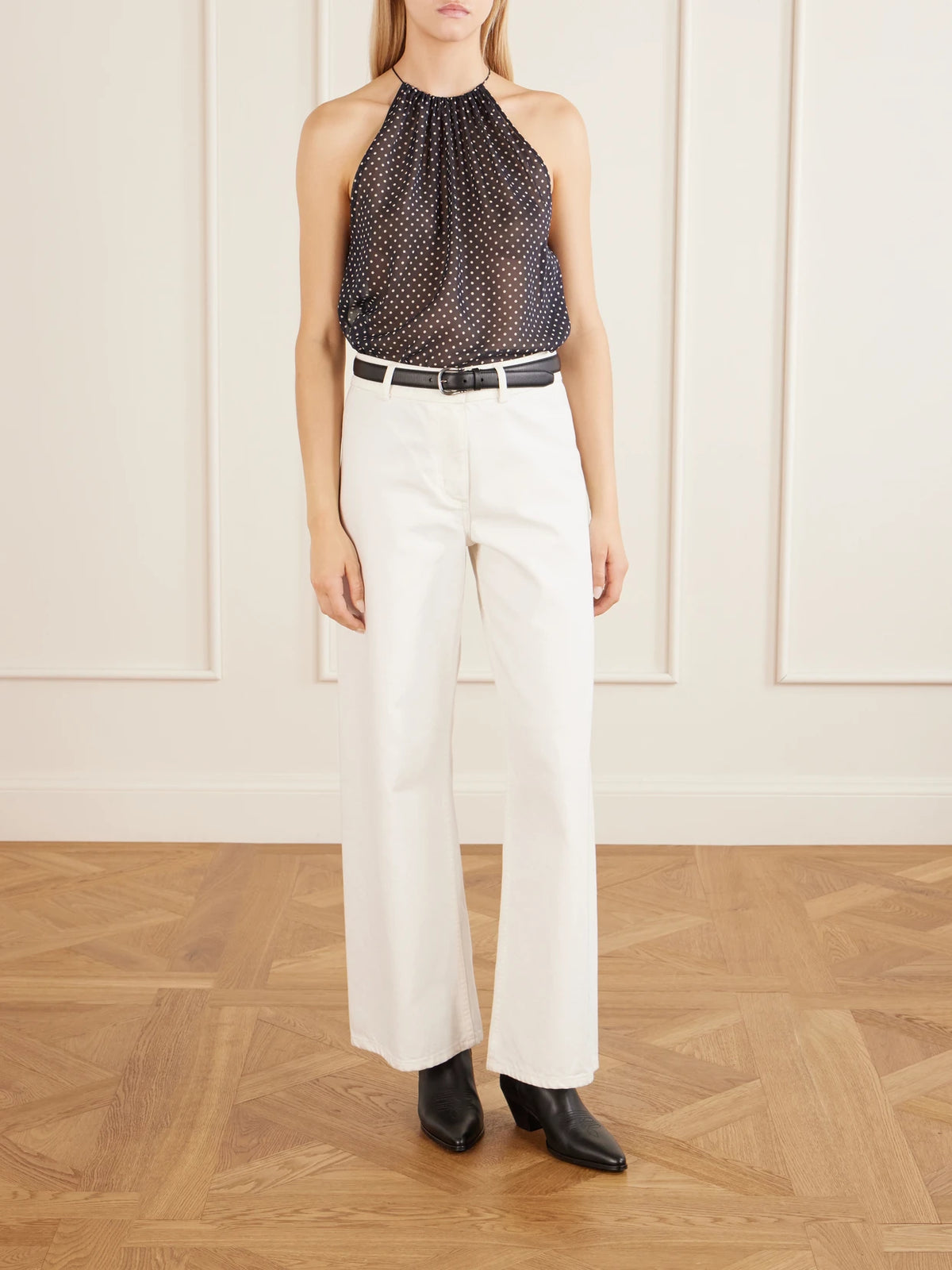 Image of Jeans. Product name - Megan Mid-rise Wide-leg Jeans in Cream colour by brand - Nili Lotan