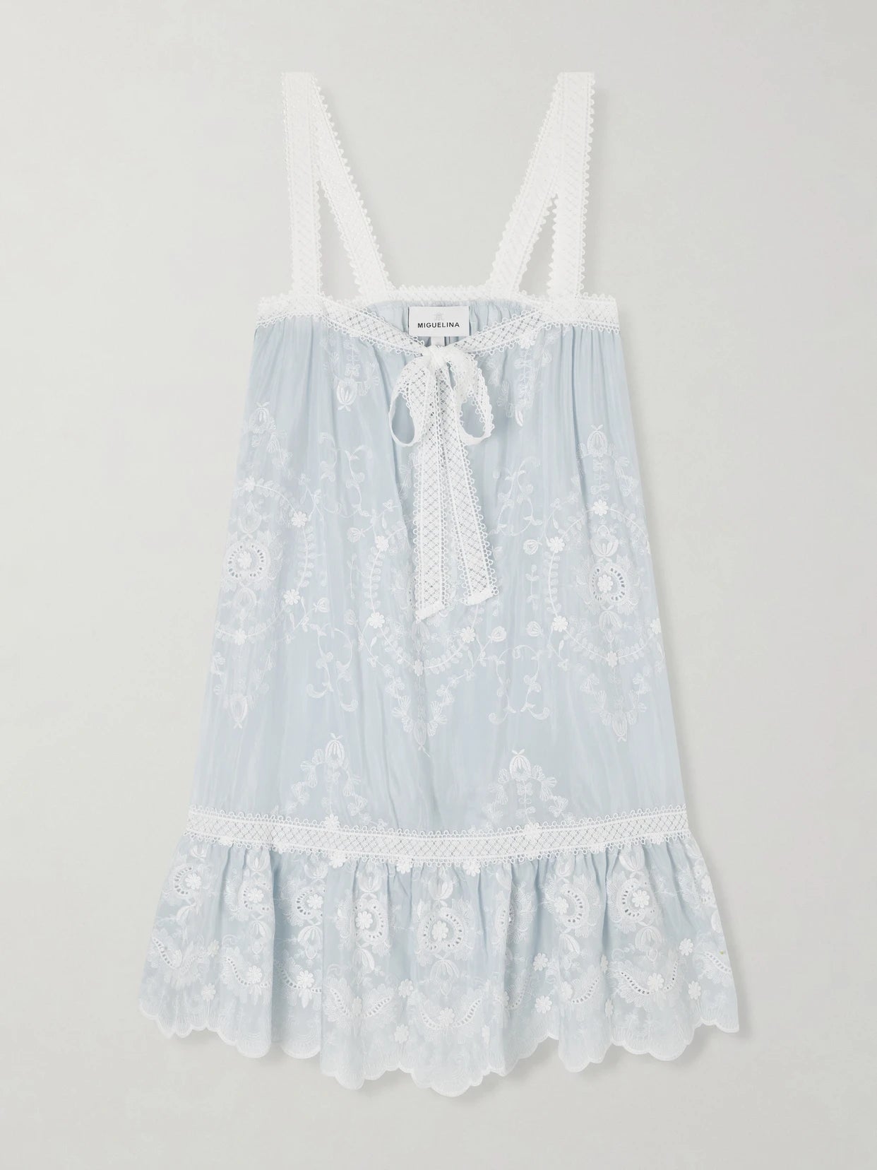 Havana Bow-detailed Embroidered Silk-blend Voile Mini Dress