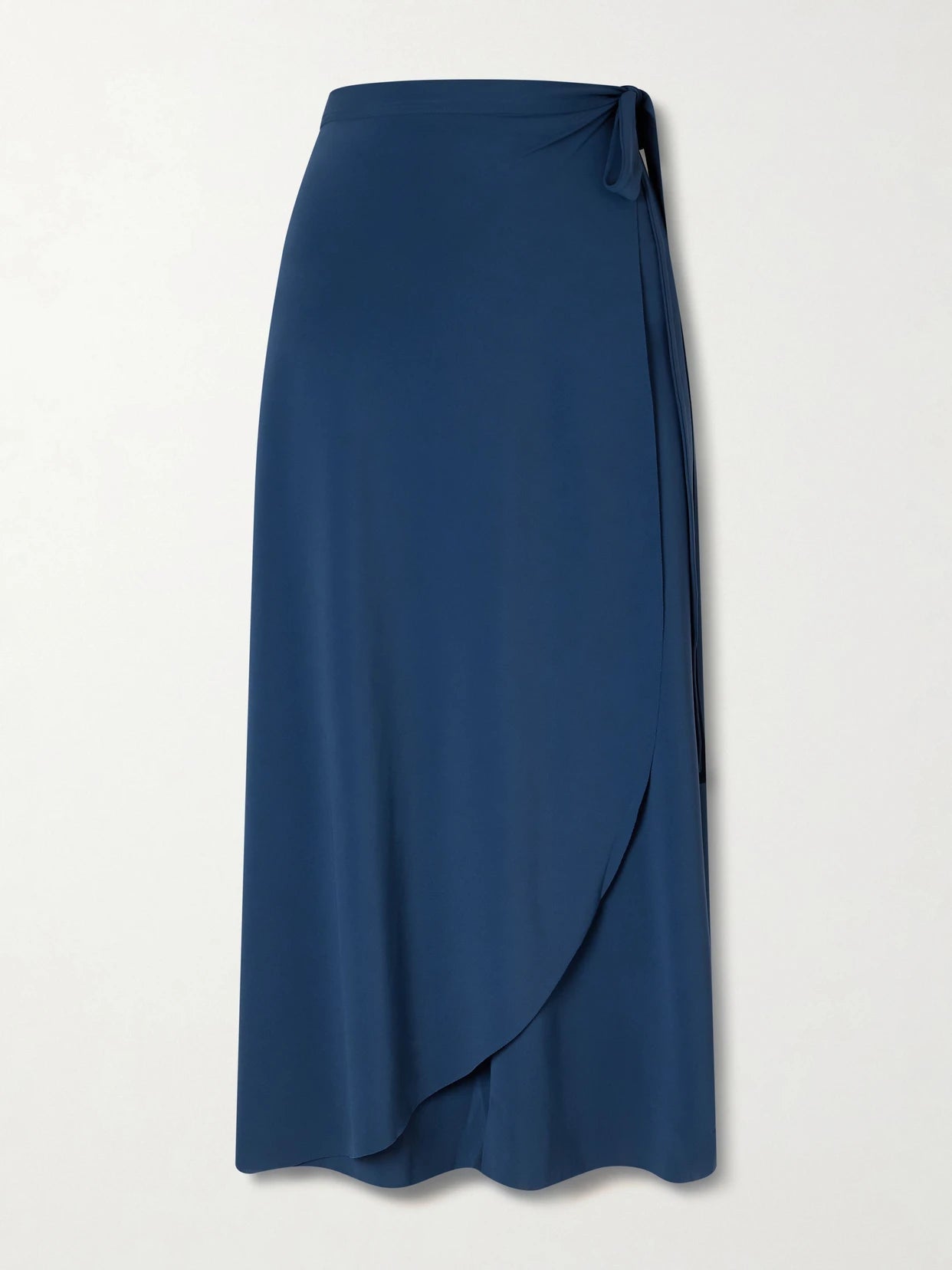Image of a model wearing Skirts. Product name - Julieta Stretch-jersey Wrap Midi Skirt in Navy colour by brand - Eres