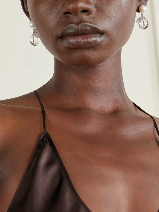Image of Earrings. Product name - Crystal And Pearl-embellished Resin Drop Earrings in Clear colour by brand - Completedworks