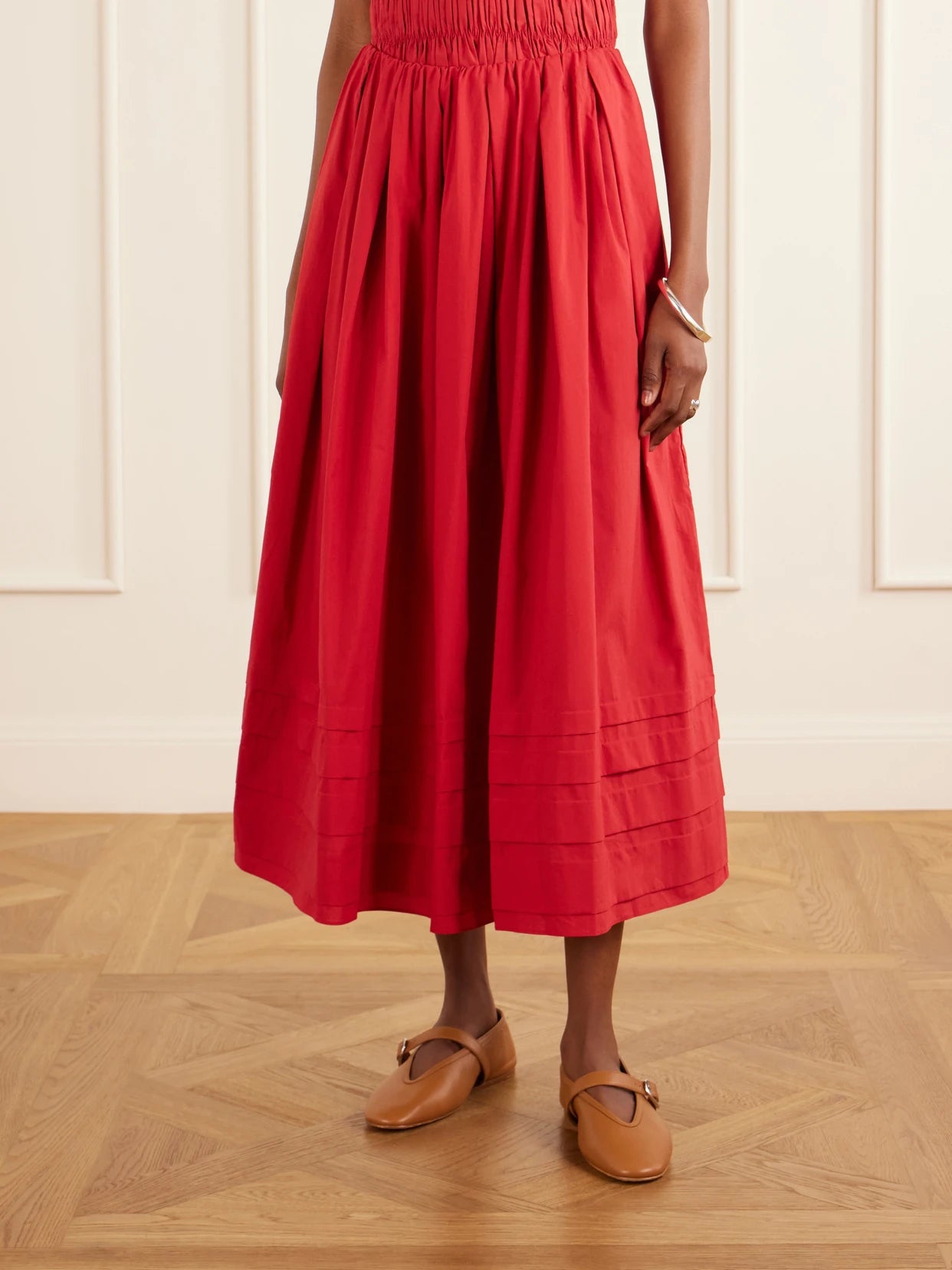 Cales Pleated Cotton-poplin Midi Skirt
