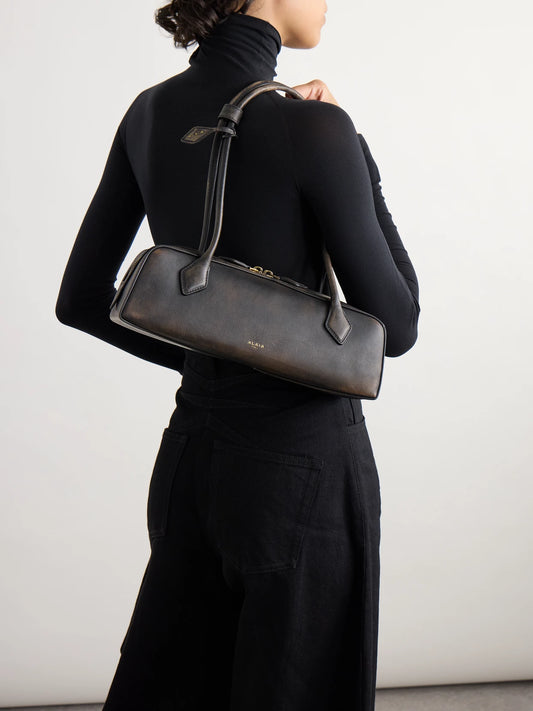 Image of Bags. Product name - Le Teckel Medium Textured-leather Shoulder Bag in Brown colour by brand - Alaïa