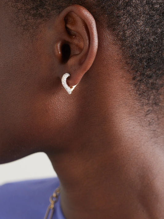 Image of Earrings. Product name - Baby Chubby Love Rhodium-plated 14-karat Gold Diamond Hoop Earrings in Multi colour by brand - Lucy Delius