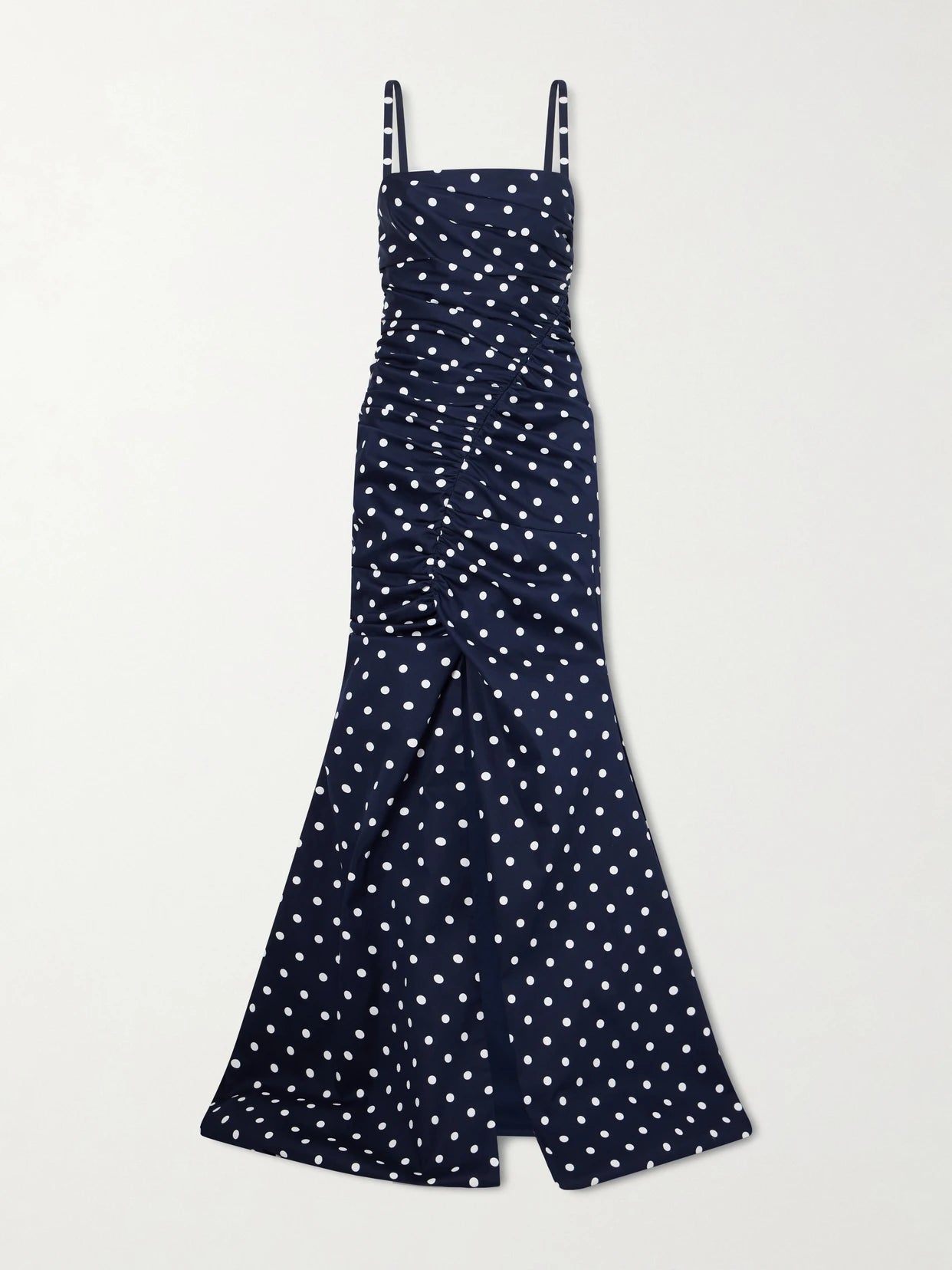 Gathered Polka-dot Cotton-blend Twill Gown