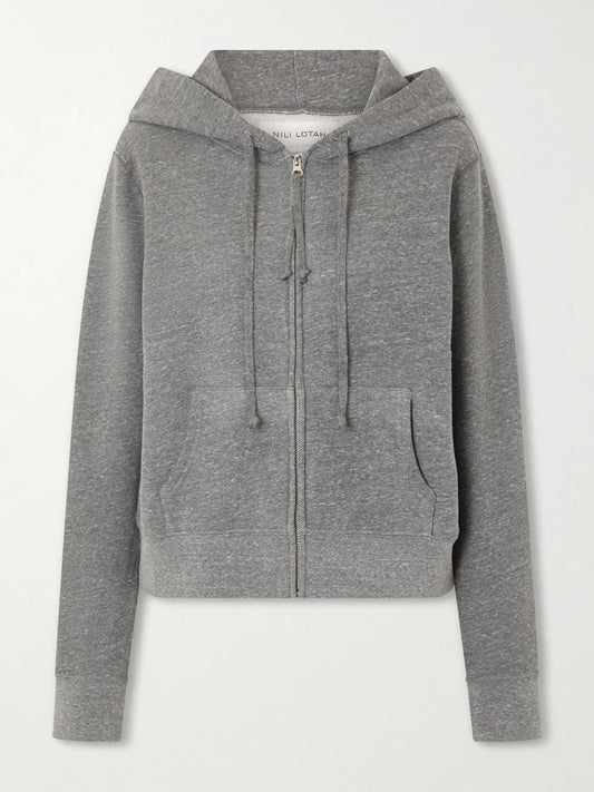 Image of Sleepwear & Loungewear. Product name - Callie Hooded Jersey Zip-up Sweater in Gray colour by brand - Nili Lotan