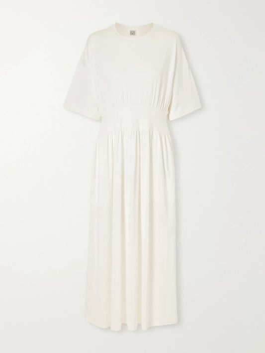 Gathered Organic Cotton And Silk-blend Midi Dress