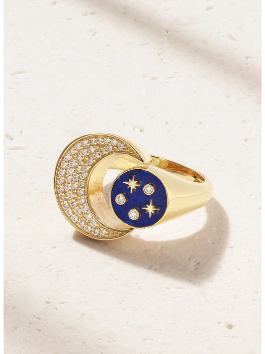 Celestial 14-karat Gold, Lapis Lazuli And Diamond Ring