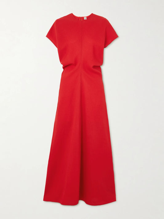 Image of Dresses. Product name - Slouch Waist Gathered Wool-crepe Maxi Dress in Multi colour by brand - TOTEME