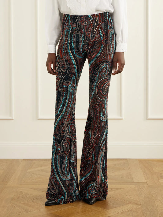 Etro Paisley-appliquéd Mesh Flared Pants