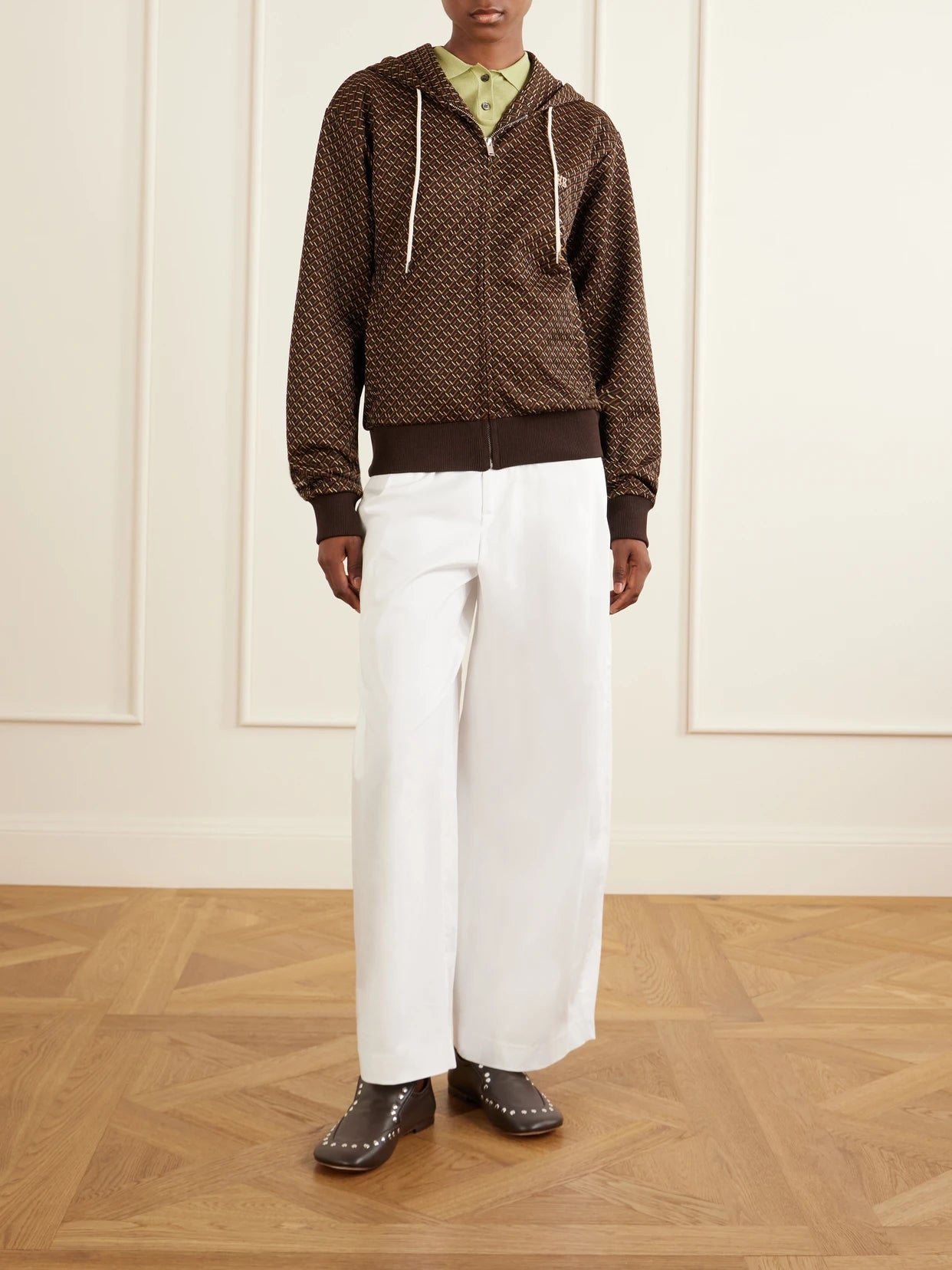 Image of Sleepwear & Loungewear. Product name - Logo-embroidered Jacquard-knit Zip-up Hoodie in Brown colour by brand - Wales Bonner