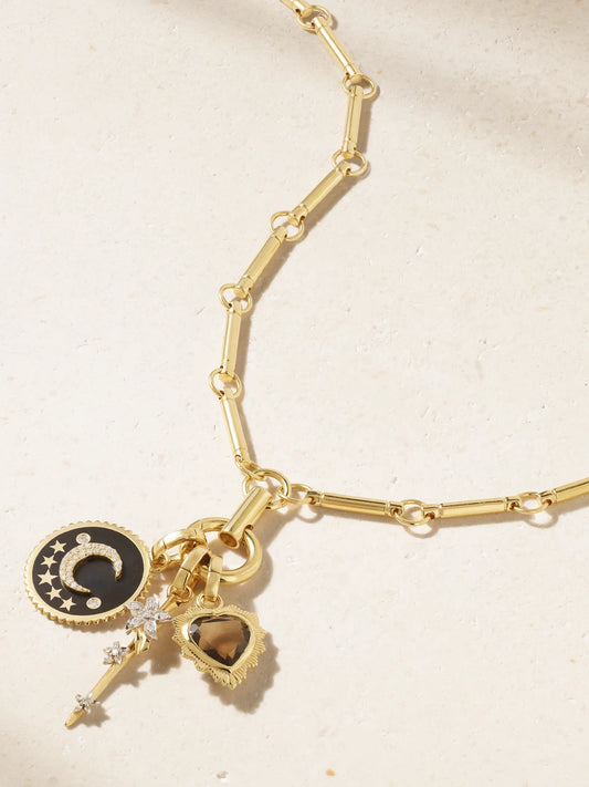 18-karat Gold, Enamel, Diamond And Quartz Necklace