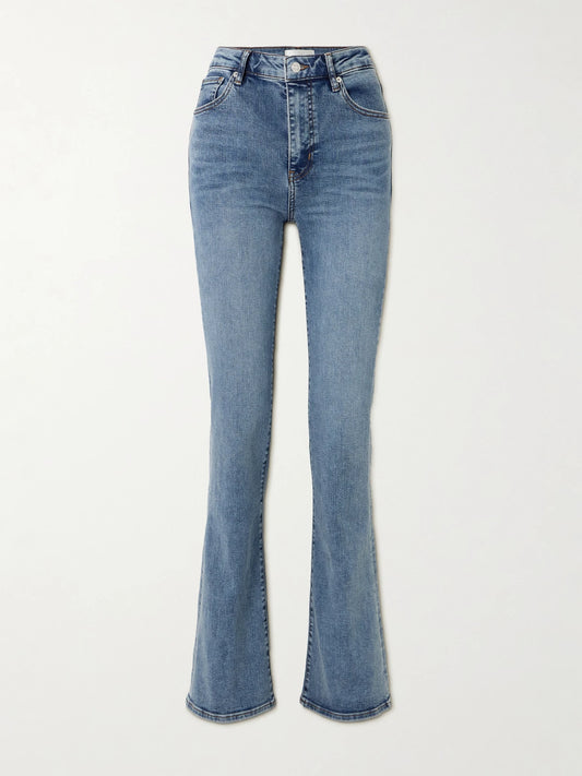 Image of Jeans. Product name - The Reboot Mid-rise Bootcut Jeans in Mid denim colour by brand - FRAME