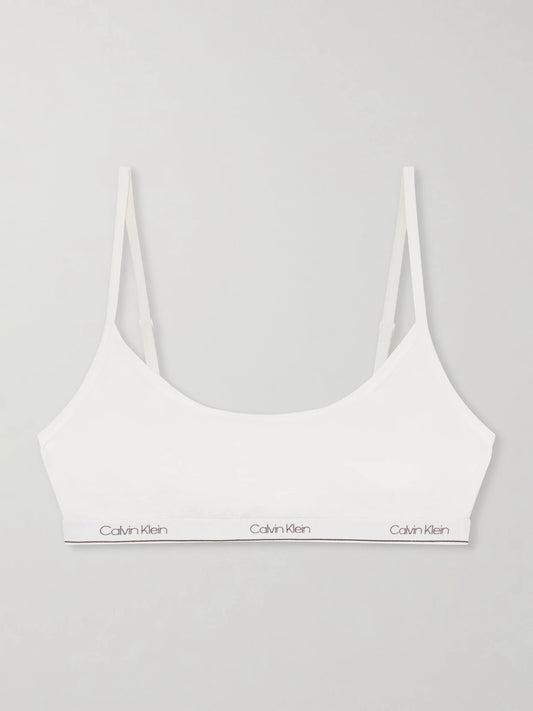 Image of Lingerie. Product name - Sienna Cotton-blend Balconette Bra in White colour by brand - Calvin Klein Collection