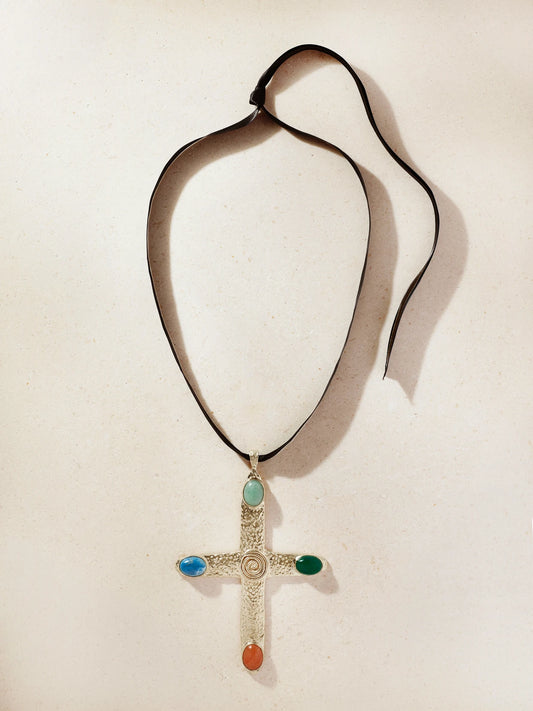 Juju Vera Mila Cross Gold-plated And Multi-stone Necklace