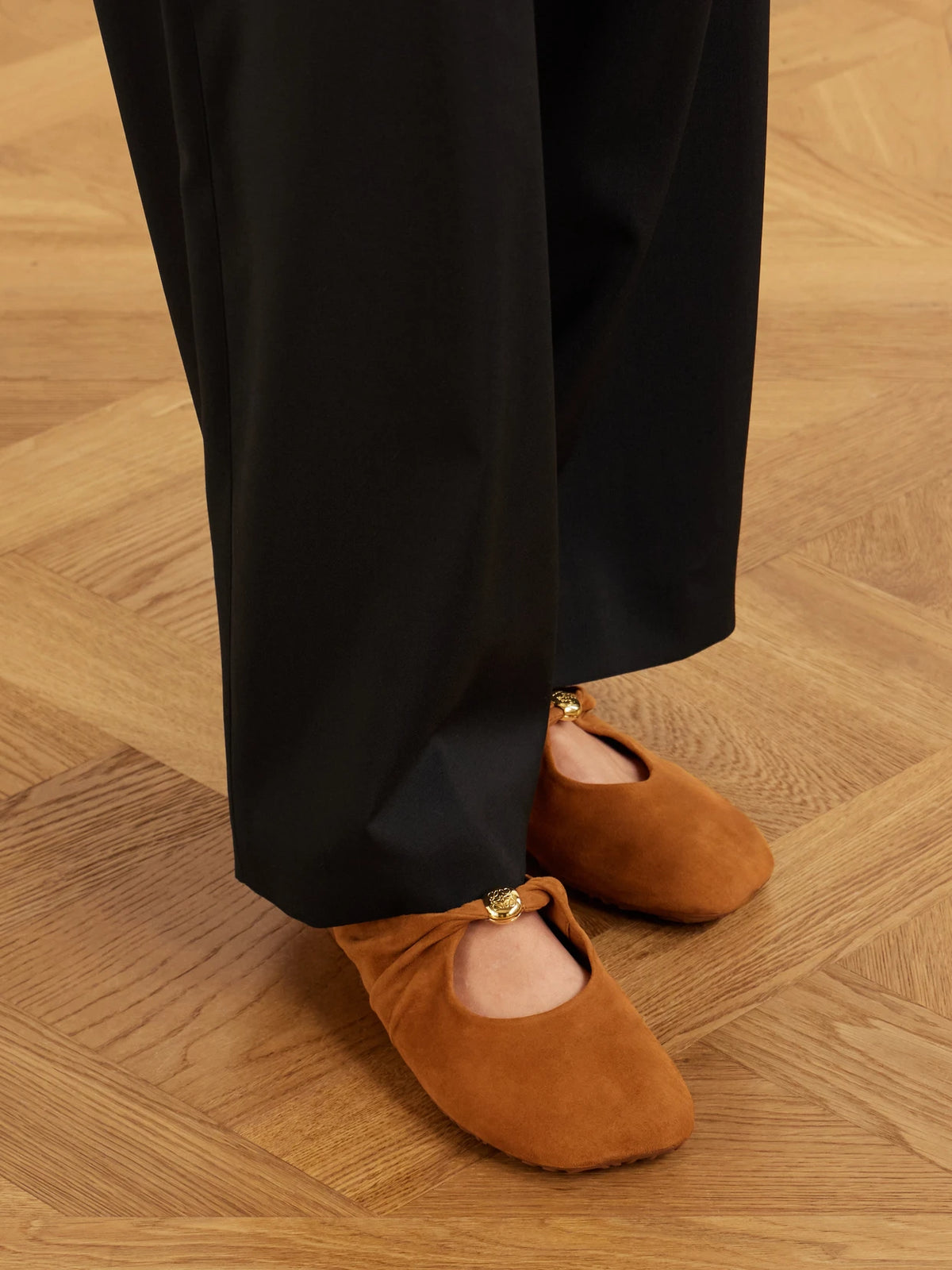 Pebble Embellished Suede Flats
