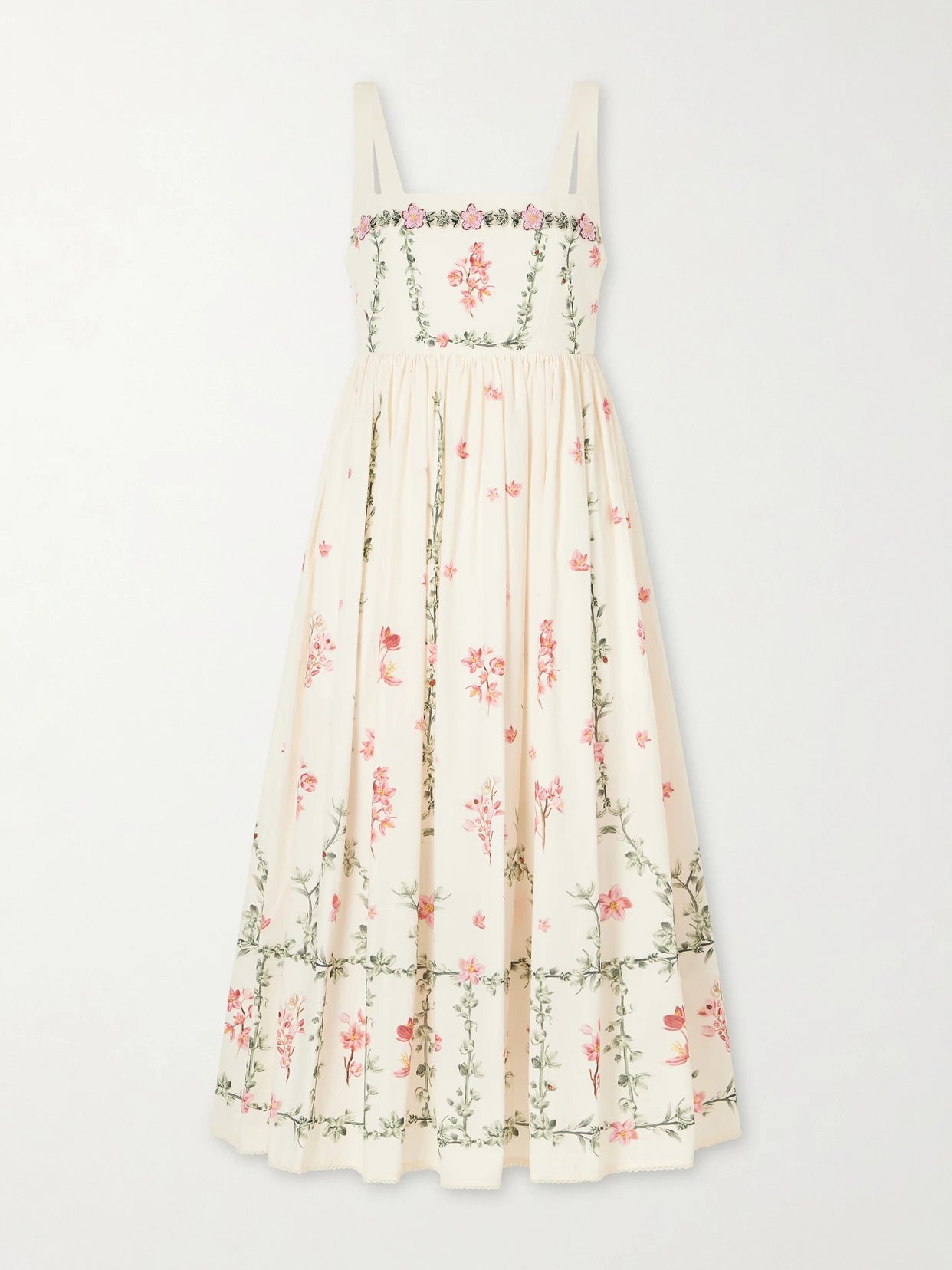 Image of Dresses. Product name - Barbara Floral-printed Cotton Midi Dress in Cream colour by brand - Agua by Agua Bendita