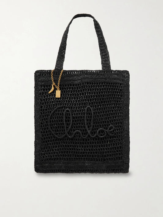 Summer Banana Embellished Crocheted Embroidered Raffia-like Tote