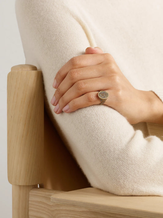 Image of Rings. Product name - Chevalière Ovale 9-karat Gold, Diamond And Citrine Signet Ring in Multi colour by brand - Yvonne Léon