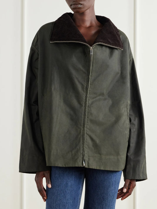 TOTEME Corduroy-trimmed Waxed-cotton Jacket