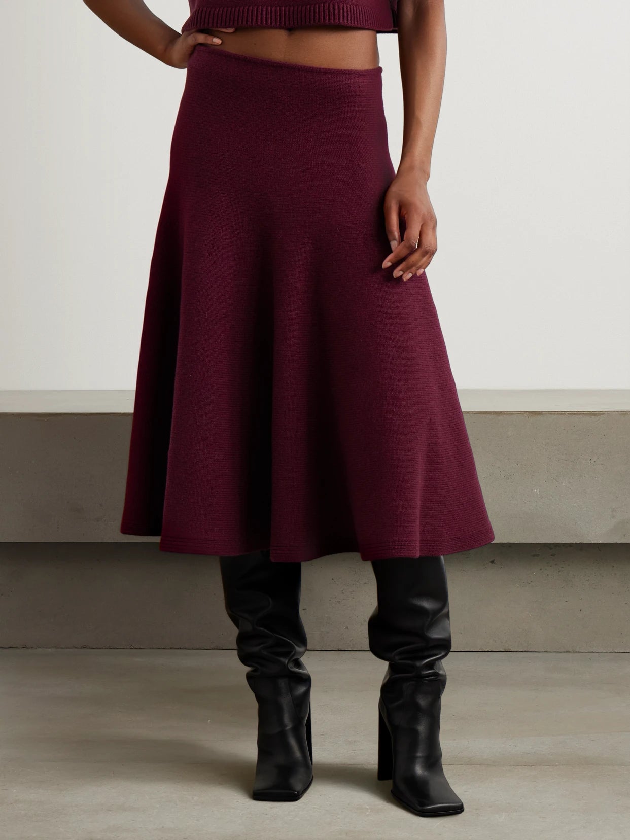 Pleated Knitted Cashmere-blend Midi Skirt