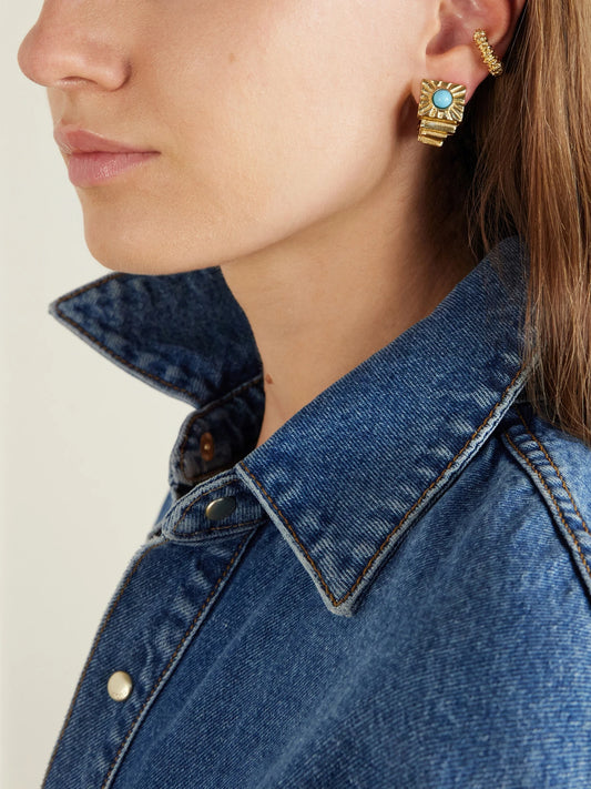 Image of Earrings. Product name - Kabala Gold-plated Pewter Turquoise Earrings in Multi colour by brand - Paola Sighinolfi
