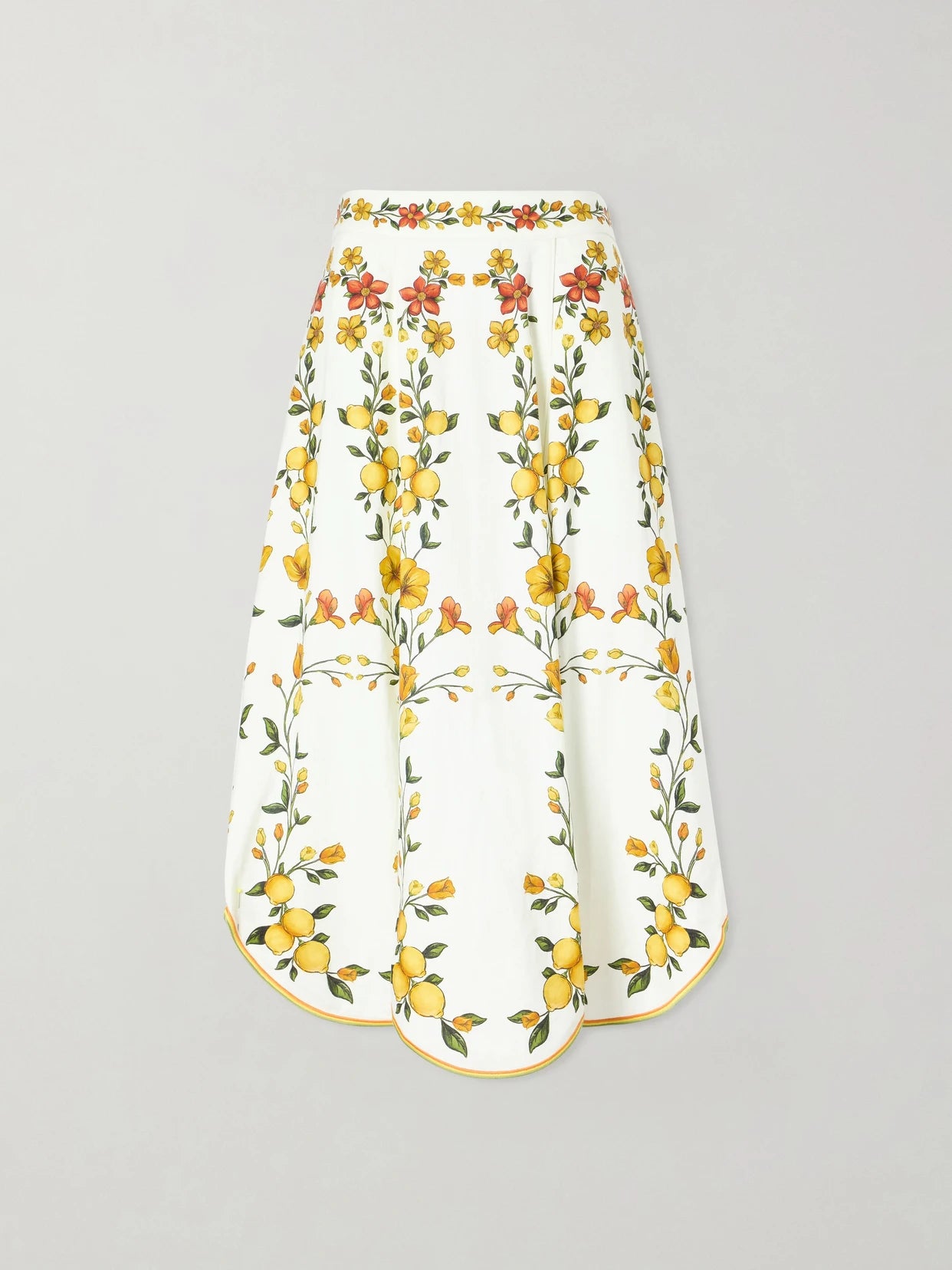 Lemon Bouquet Printed Linen-blend Midi Skirt