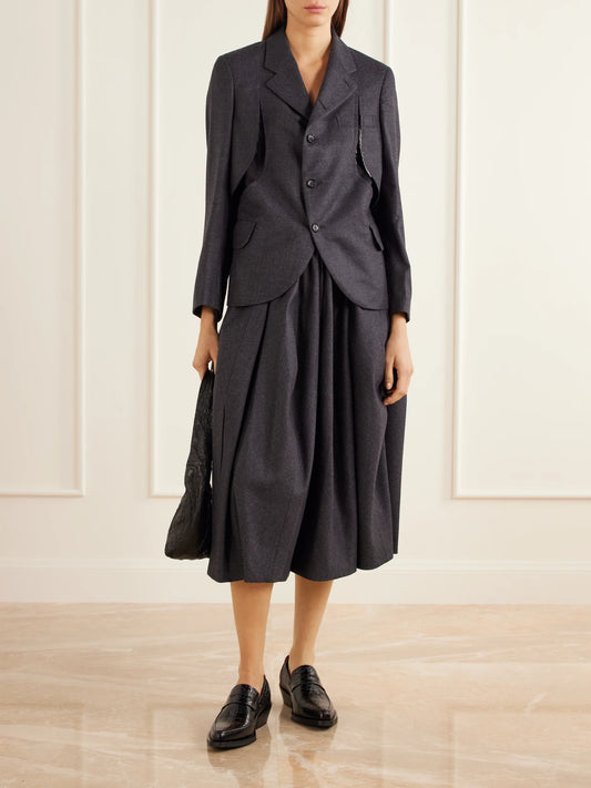 Image of Coats & Jackets. Product name - Cut-out Wool-gabardine Blazer in Charcoal colour by brand - Comme des Garçons Comme des Garçons
