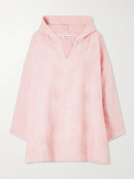 Image of Swimwear. Product name - Hooded Jacquard-cotton Terry Cover-up in Pink colour by brand - Hunza G