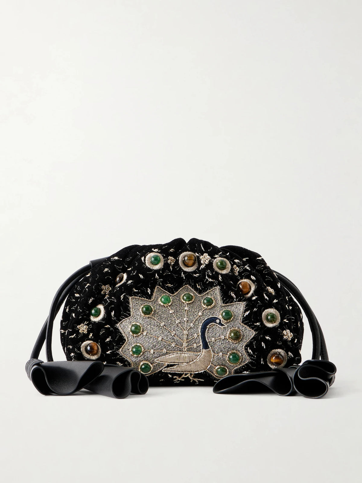 Zimmermann Cloud 91 Peacock Small Embellished Embroidered Leather-trimmed Velvet Clutch