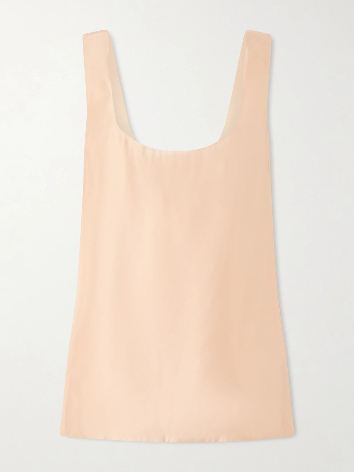 Image of a model wearing Tops. Product name - Parker Satin-twill Tank in Peach colour by brand - KHAITE