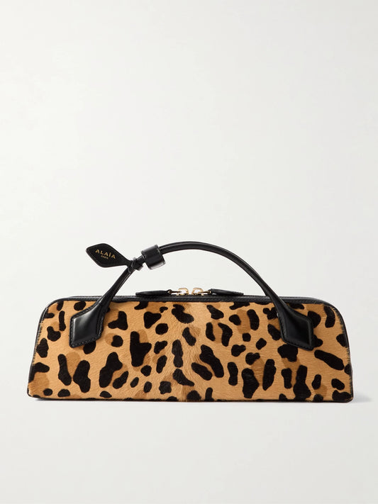 Le Teckel Leather-trimmed Leopard-print Calf Hair Clutch