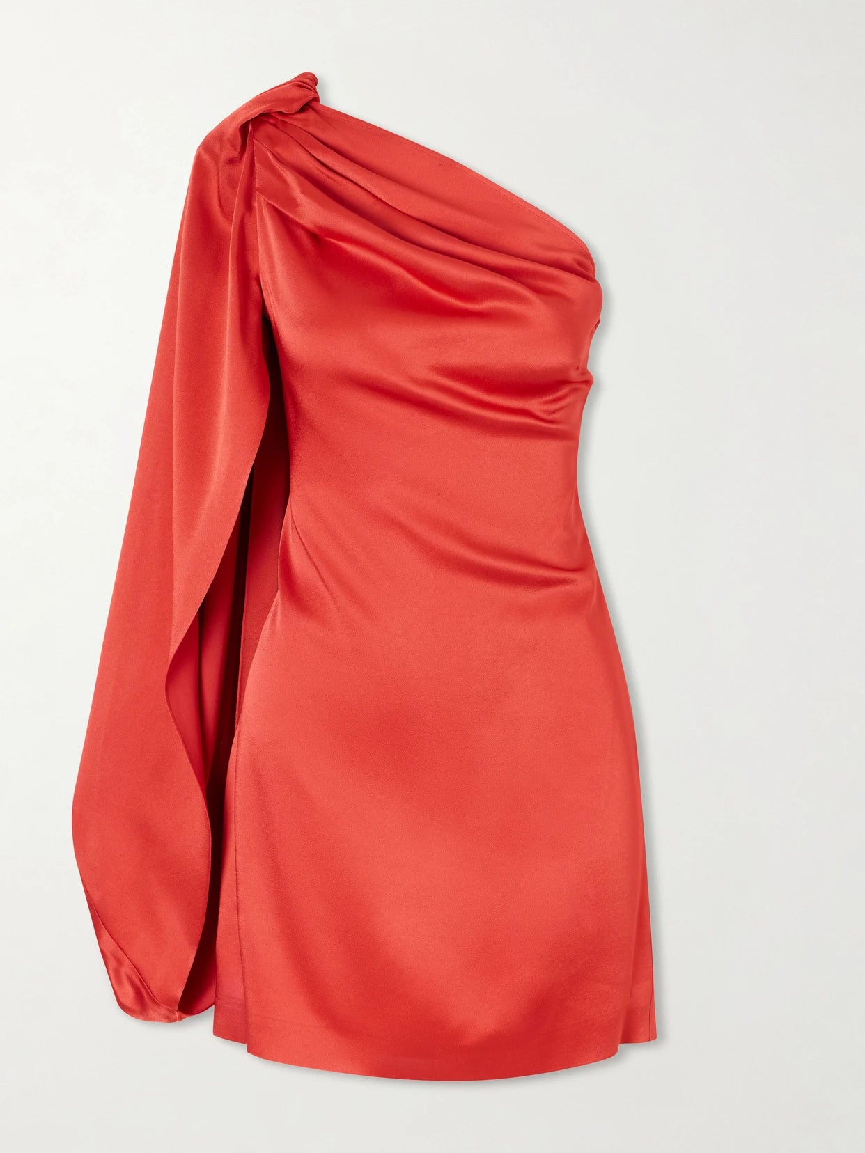 Image of Dresses. Product name - One-shoulder Draped Satin Mini Dress in Red colour by brand - Stella McCartney