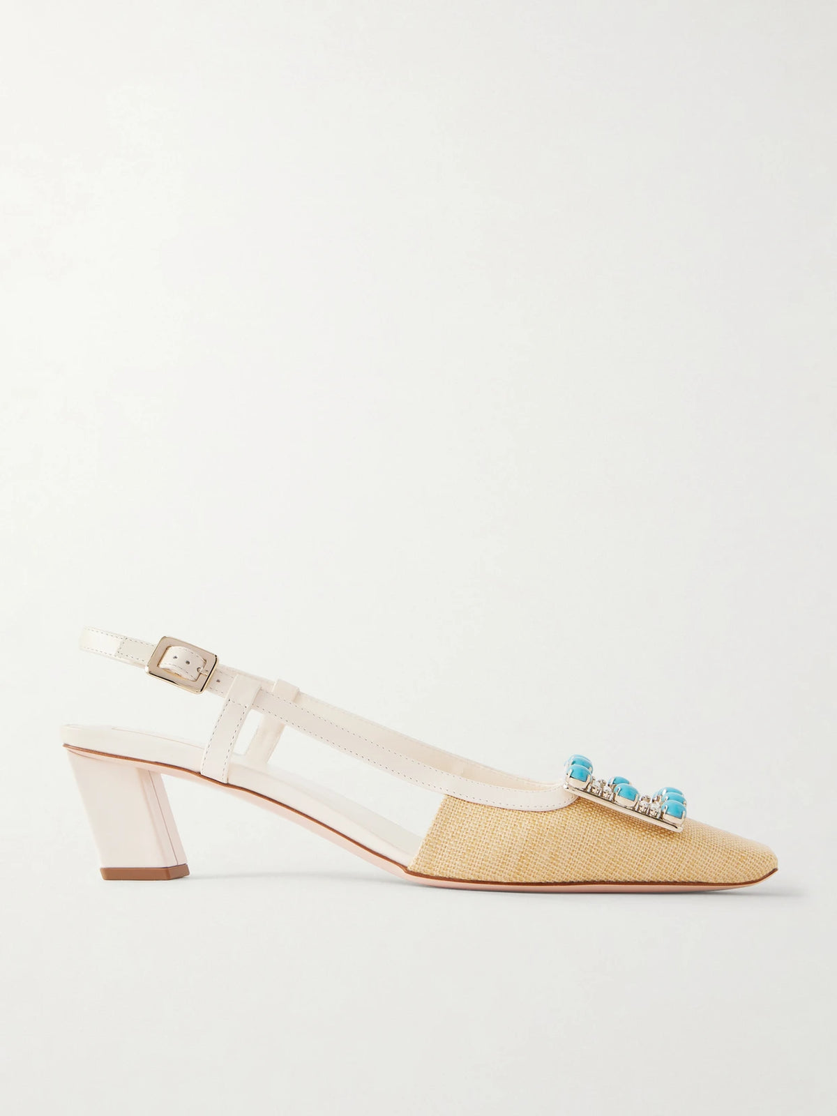 Belle Vivier 45 Leather-trimmed Embellished Slingback Pumps