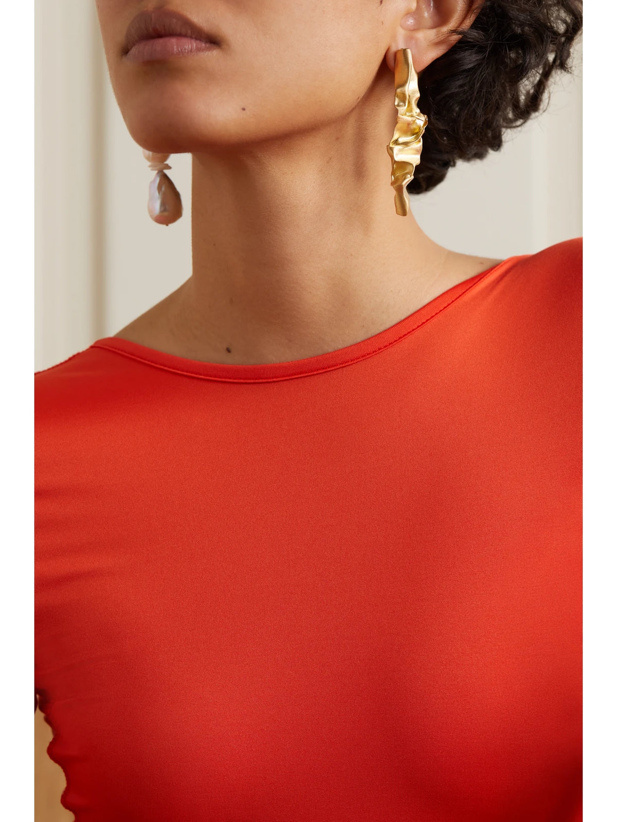 Image of Earrings. Product name - Crumple Gold Vermeil, Pearl And Ceramic Earrings in Multi colour by brand - Completedworks