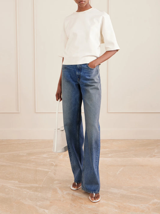 Image of Jeans. Product name - Kendra High-rise Straight-leg Jeans in Mid denim colour by brand - SLVRLAKE