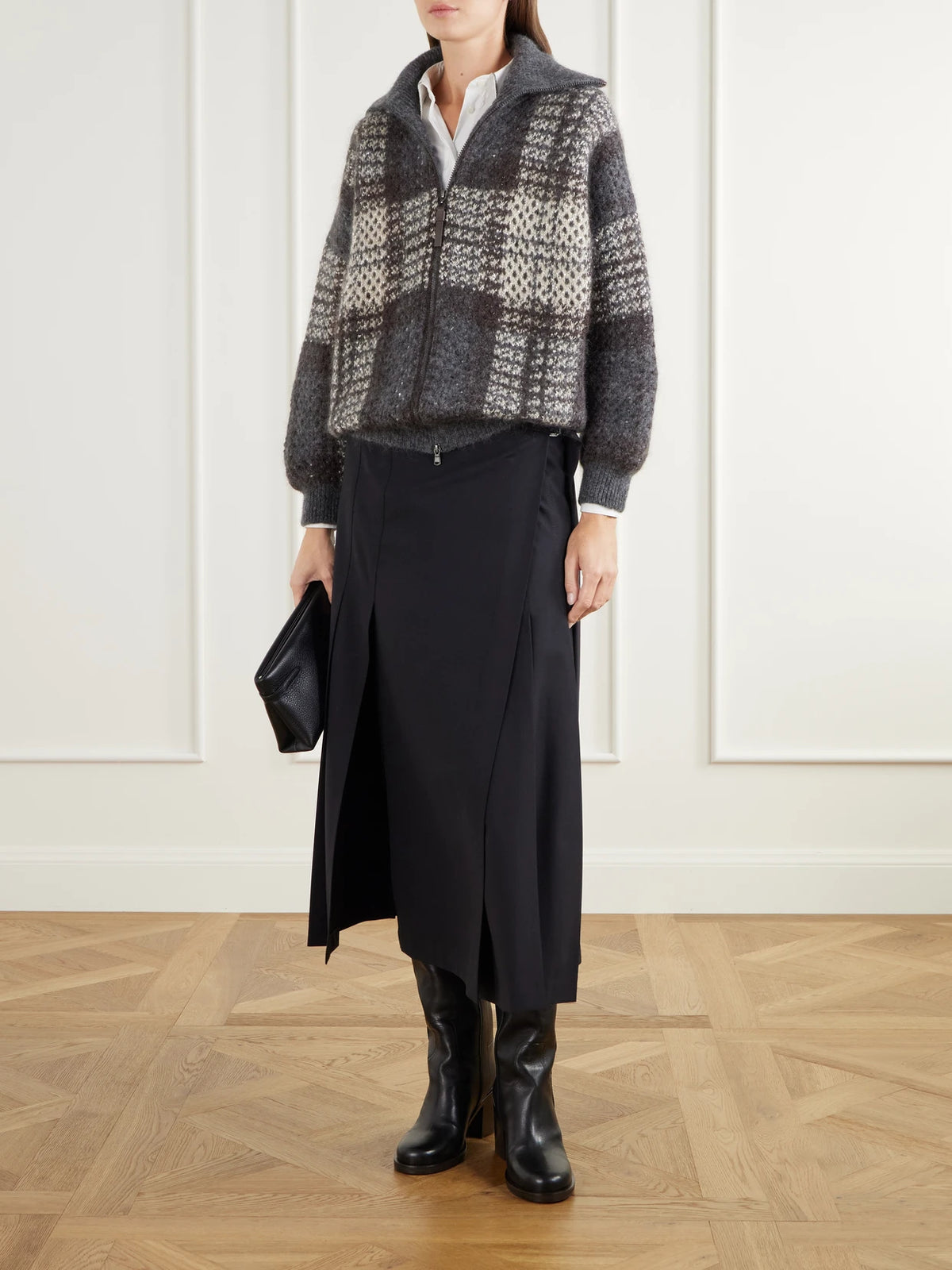 Image of Boots. Product name - Leather Knee Boots in Black colour by brand - Brunello Cucinelli