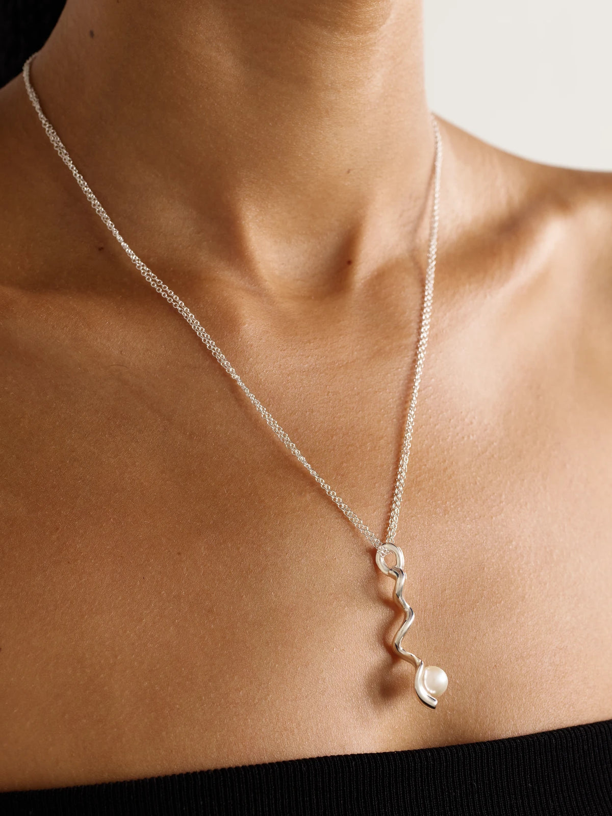 Image of Necklaces. Product name - Teneille Recycled Sterling Silver Pearl Necklace in Multi colour by brand - AGMES