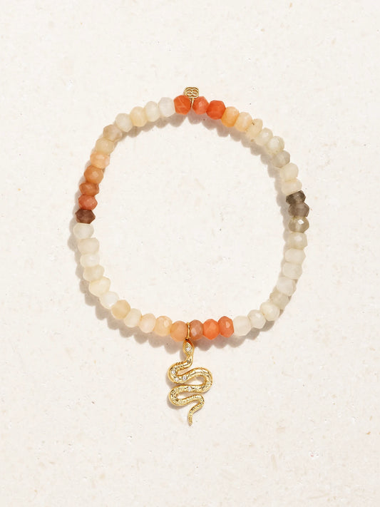 Snake 14-karat Gold, Moonstone And Diamond Bracelet