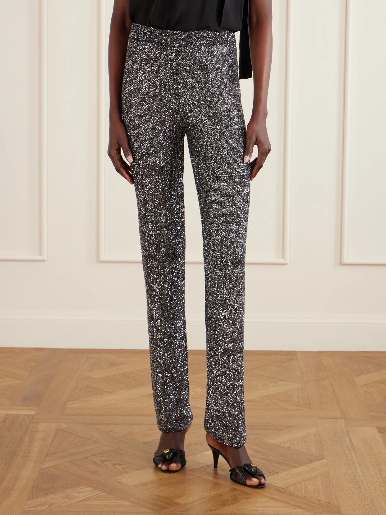 Sequined Knitted Straight-leg Pants