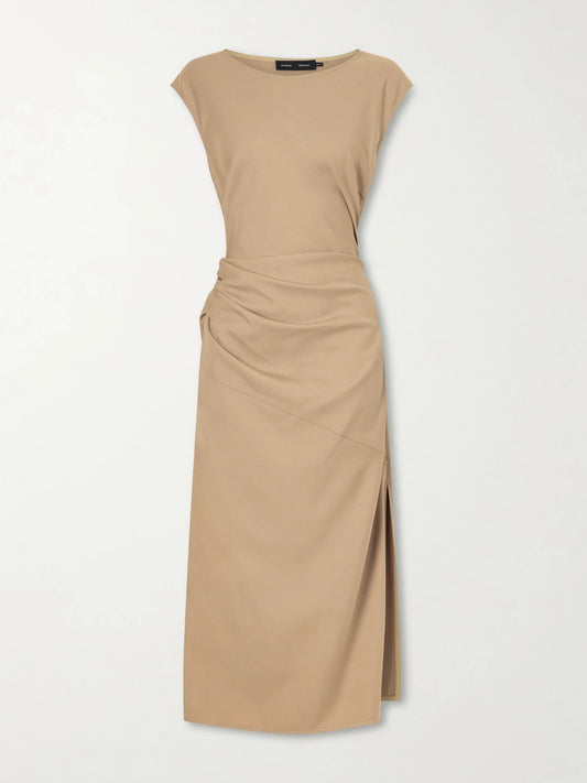 Image of Dresses. Product name - Katia Gathered Gabardine Midi Dress in Beige colour by brand - Proenza Schouler