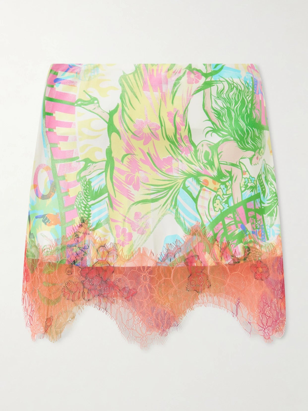 Sonido Bestial Lace-trimmed Printed Satin Mini Skirt