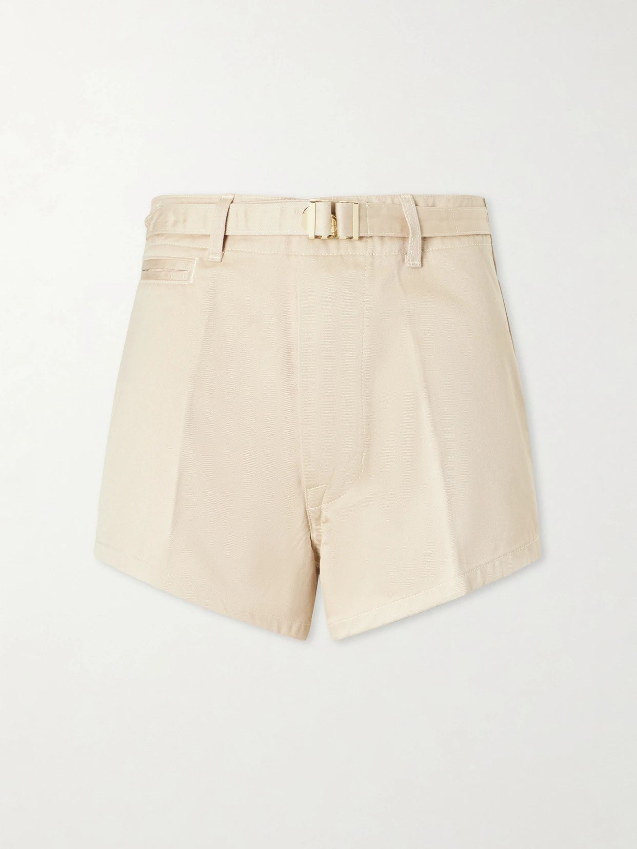 Image of a model wearing Shorts. Product name - The Grier Belted Organic Cotton-twill Shorts in Beige colour by brand - RÙADH