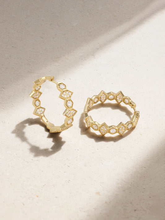 Hexagon Extra Large 18-karat Gold Diamond Hoop Earrings