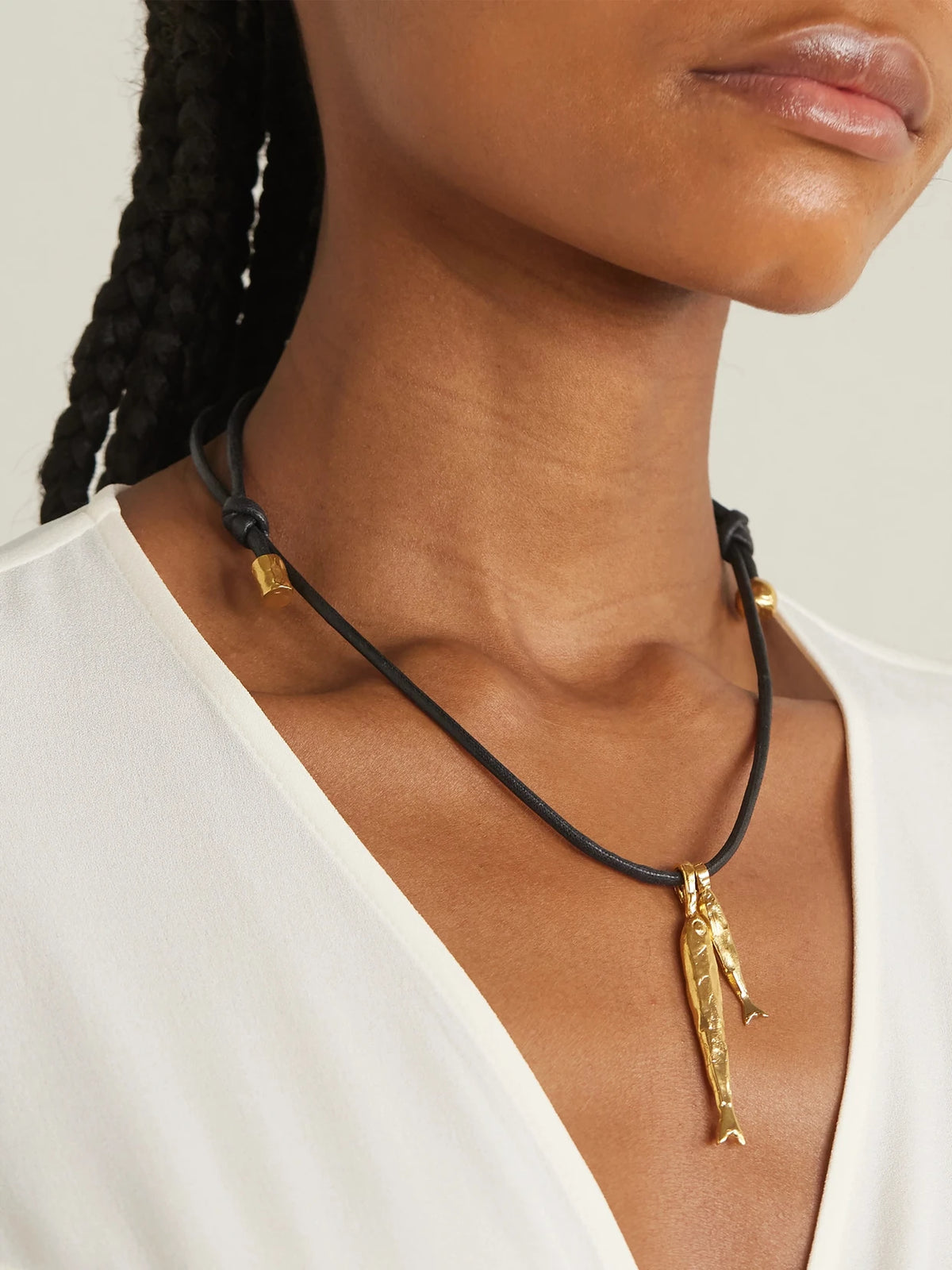 Image of Necklaces. Product name - + Net Sustain Gone Fishing Gold-plated Cord Necklace in Multi colour by brand - Alighieri