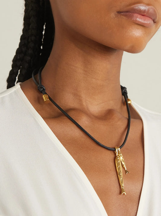Image of Necklaces. Product name - + Net Sustain Gone Fishing Gold-plated Cord Necklace in Multi colour by brand - Alighieri