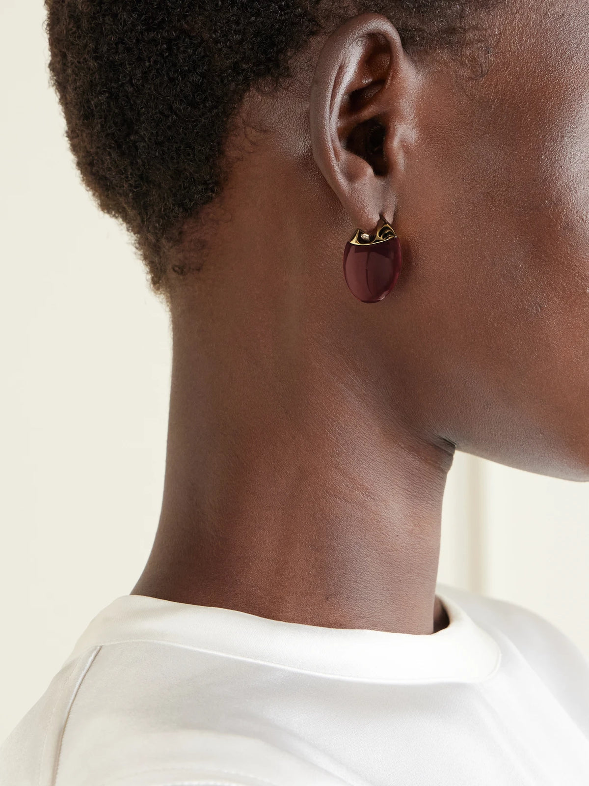 Image of Earrings. Product name - The Erin Gold-plated And Mookaite Hoop Earrings in Burgundy colour by brand - LIÉ STUDIO