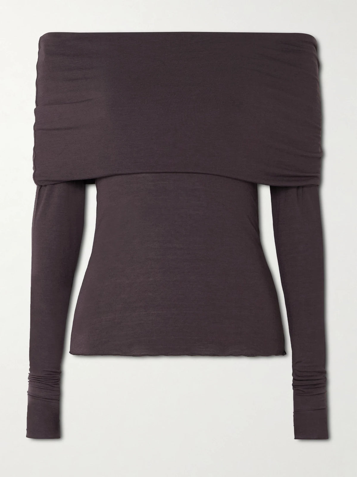 Sheer Modal-blend Off-shoulder Long-sleeve Top - Phoenix
