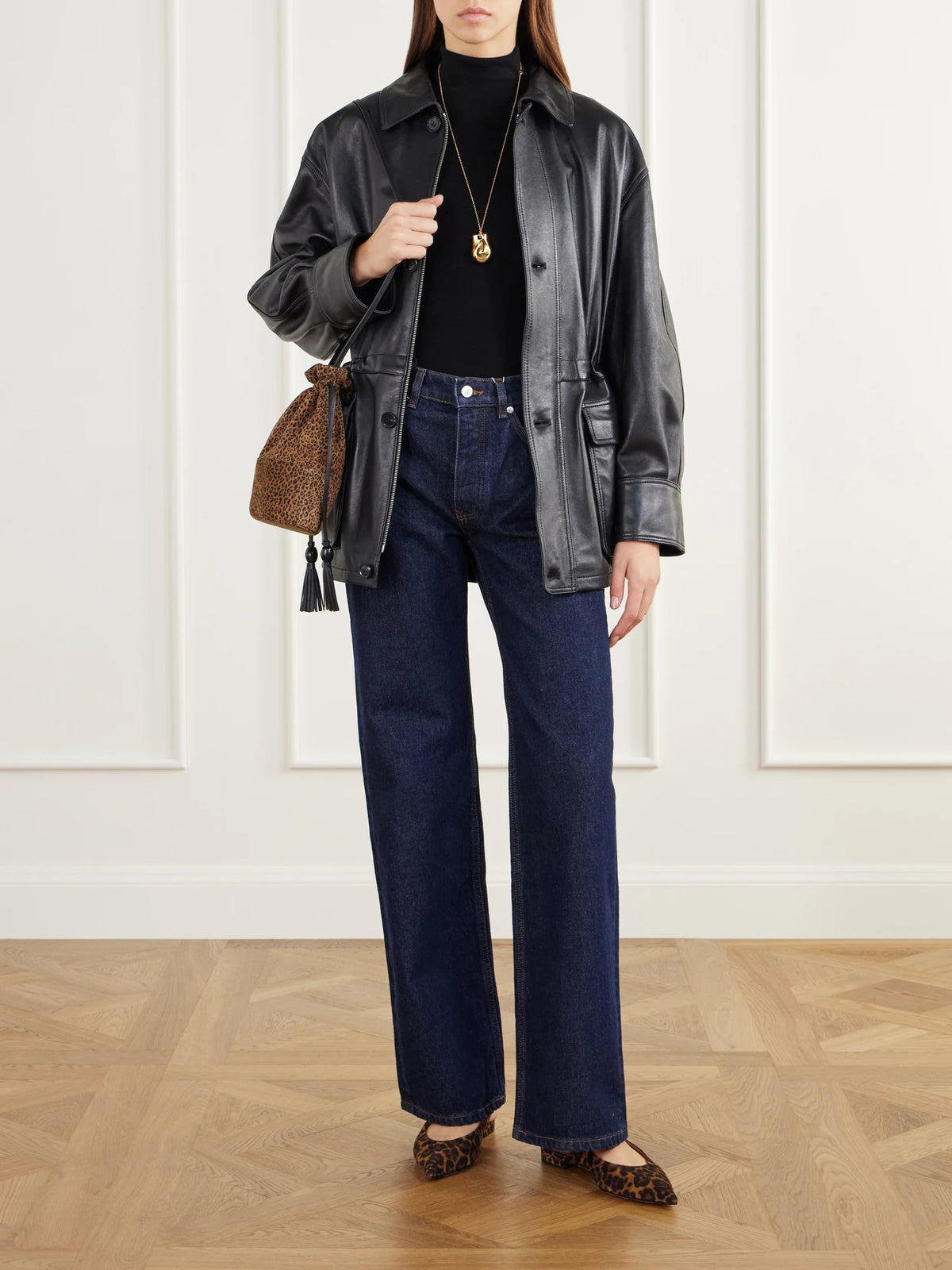 Hunting Season The Sac Tasseled Leopard-print Leather-trimmed Suede Bucket Bag