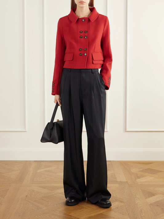 Image of Coats & Jackets. Product name - Aelin Cropped Darted Birdseye Jacket in Red colour by brand - Emilia Wickstead
