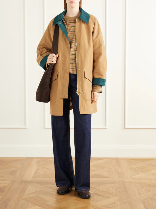 Image of Coats & Jackets. Product name - Genevieve Padded Cotton-blend Gabardine Jacket in Camel colour by brand - Varley